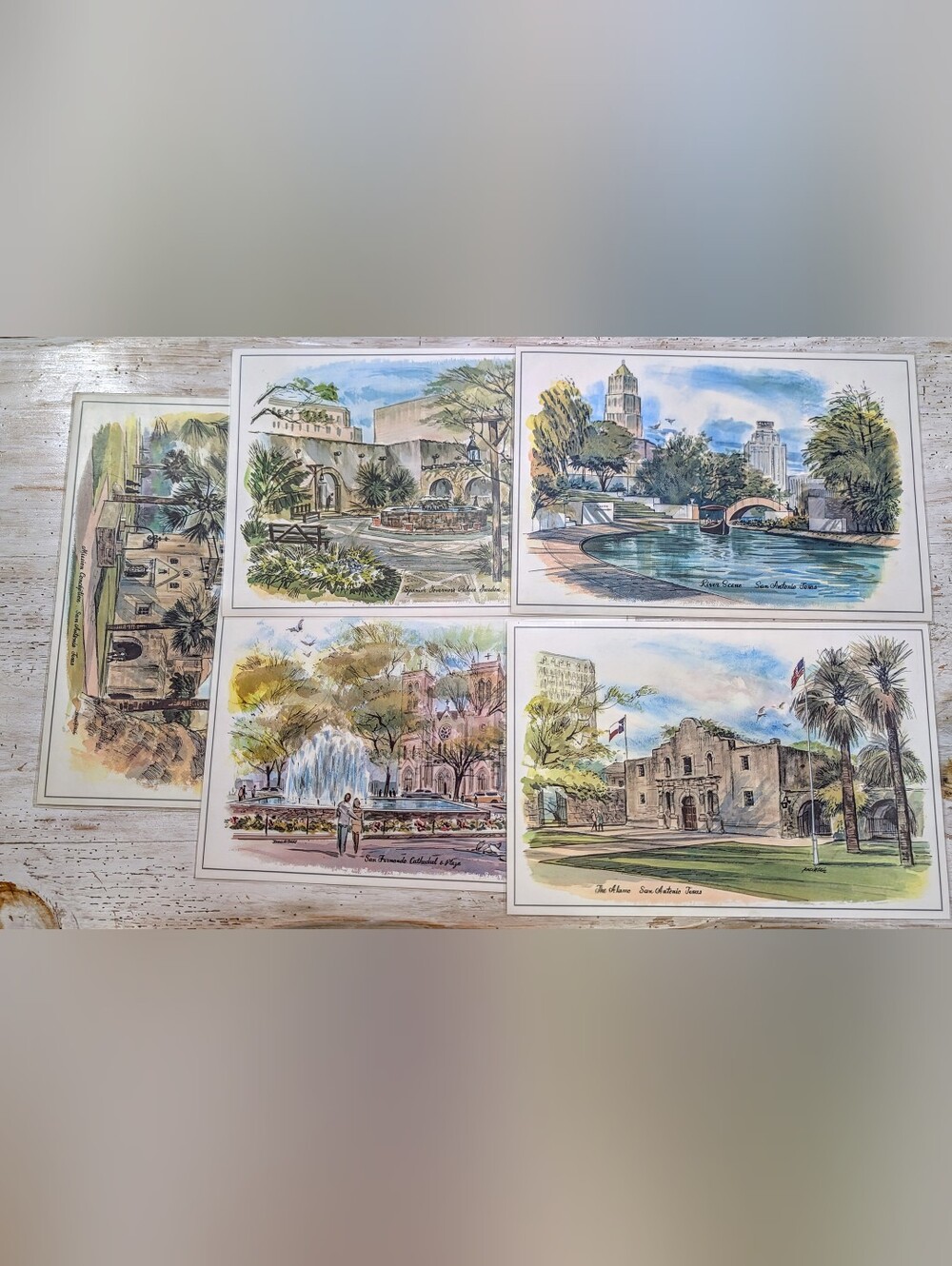 Vintage City of San Antonio, Texas James McBride Watercolor Placemats Set of 8